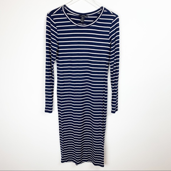 Forever 21 Dresses | Forever 21 | Navy + White Striped Midi Dress | Color: Blue/White | Size: M | Thebohorocker's Closet
